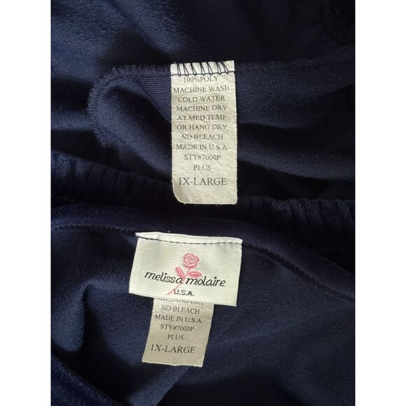 Melissa Molaire 2-Piece Navy Velour Lounge Set 1X Embellished Top & Stretch Pant - Picture 3 of 9